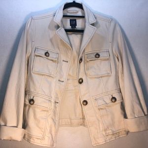 Gap Women's Khaki Cream Button Up Light Jacket Lg